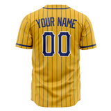 Custom Yellow Baseball Jersey (With Royal Royal Pinstripe)