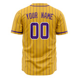 Custom Yellow Baseball Jersey (With Purple Purple Pinstripe)