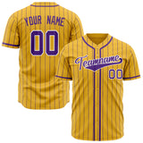 Custom Yellow Baseball Jersey (With Purple Purple Pinstripe)