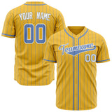 Custom Yellow Baseball Jersey (With Light Blue Light Blue Pinstripe)