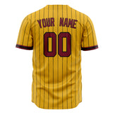 Custom Yellow Baseball Jersey (With Crimson Black Pinstripe)