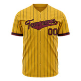 Custom Yellow Baseball Jersey (With Crimson Black Pinstripe)