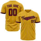 Custom Yellow Baseball Jersey (With Crimson Black Pinstripe)