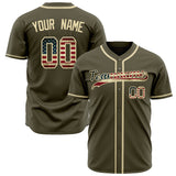 Custom Olive Baseball Jersey (With Cream Vintage USA Flag)