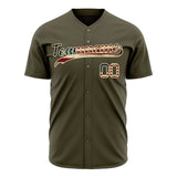 Custom Olive Baseball Jersey (With Cream Vintage USA Flag)