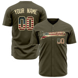 Custom Olive Baseball Jersey (With Cream Vintage USA Flag)