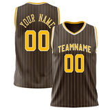 Custom Brown Gold Pinstripe Basketball Jersey