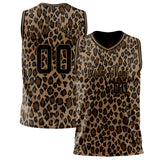 Custom Brown Old Gold Leopard Print Basketball Jersey