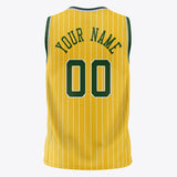 Custom Gold Kelly Green Pinstripe Basketball Jersey