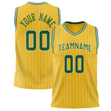 Custom Gold Kelly Green Pinstripe Basketball Jersey