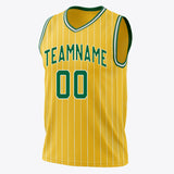 Custom Gold Kelly Green Pinstripe Basketball Jersey