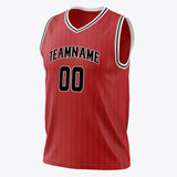 Custom Red Black Pinstripe Basketball Jersey