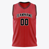 Custom Red Black Pinstripe Basketball Jersey