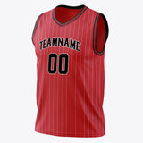 Custom Red Black Pinstripe Basketball Jersey