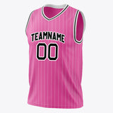 Custom Pink Black Pinstripe Basketball Jersey