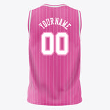 Custom Pink White Pinstripe Basketball Jersey