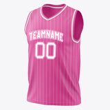 Custom Pink White Pinstripe Basketball Jersey