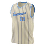 Custom Cream Light Blue Pinstripe Basketball Jersey