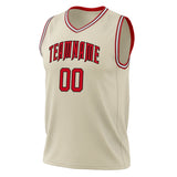 Custom Cream Red Solid Color Basketball Jersey