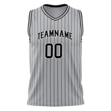 Custom Gray Black Pinstripe Basketball Jersey