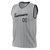 Custom Gray Black Pinstripe Basketball Jersey