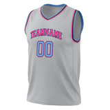 Custom Gray Light Blue Solid Color Basketball Jersey