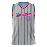 Custom Gray Pink Pinstripe Basketball Jersey