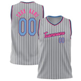 Custom Gray Pink Pinstripe Basketball Jersey