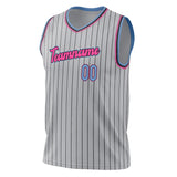 Custom Gray Pink Pinstripe Basketball Jersey