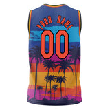 Custom Royal Orange Sunset Palm Leaves Basketball Jersey