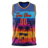 Custom Royal Orange Sunset Palm Leaves Basketball Jersey