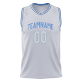 Custom White Light Blue Solid Color Basketball Jersey