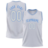 Custom White Light Blue Solid Color Basketball Jersey