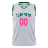 Custom White Pink Solid Color Basketball Jersey