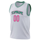 Custom White Pink Solid Color Basketball Jersey