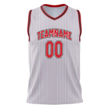 Custom White Red Pinstripe Basketball Jersey