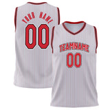 Custom White Red Pinstripe Basketball Jersey