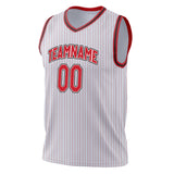 Custom White Red Pinstripe Basketball Jersey