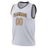 Custom White Old Gold Solid Color Basketball Jersey