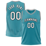 Custom Teal White Pinstripe Basketball Jersey BS02240626YX235