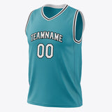 Custom Teal White Pinstripe Basketball Jersey