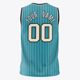 Custom Teal White Pinstripe Basketball Jersey