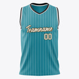 Custom Teal White Pinstripe Basketball Jersey