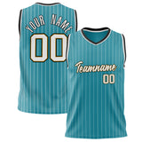 Custom Teal White Pinstripe Basketball Jersey