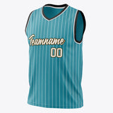 Custom Teal White Pinstripe Basketball Jersey