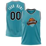 Custom Teal Black Solid Color Basketball Jersey