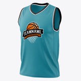 Custom Teal Black Solid Color Basketball Jersey