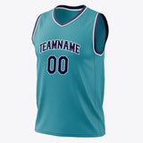 Custom Teal Black Solid Color Basketball Jersey