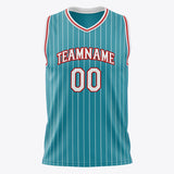 Custom Teal White Pinstripe Basketball Jersey