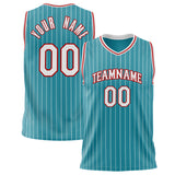 Custom Teal White Pinstripe Basketball Jersey